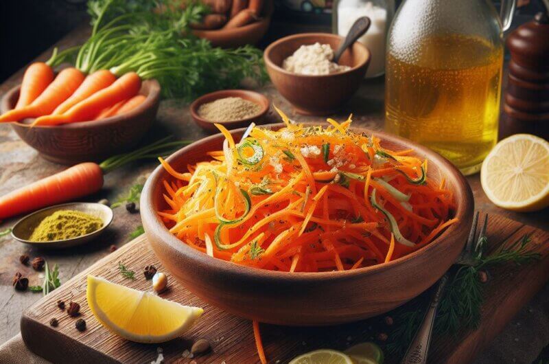 carottes râpées avec vinaigrette au citron et cumin